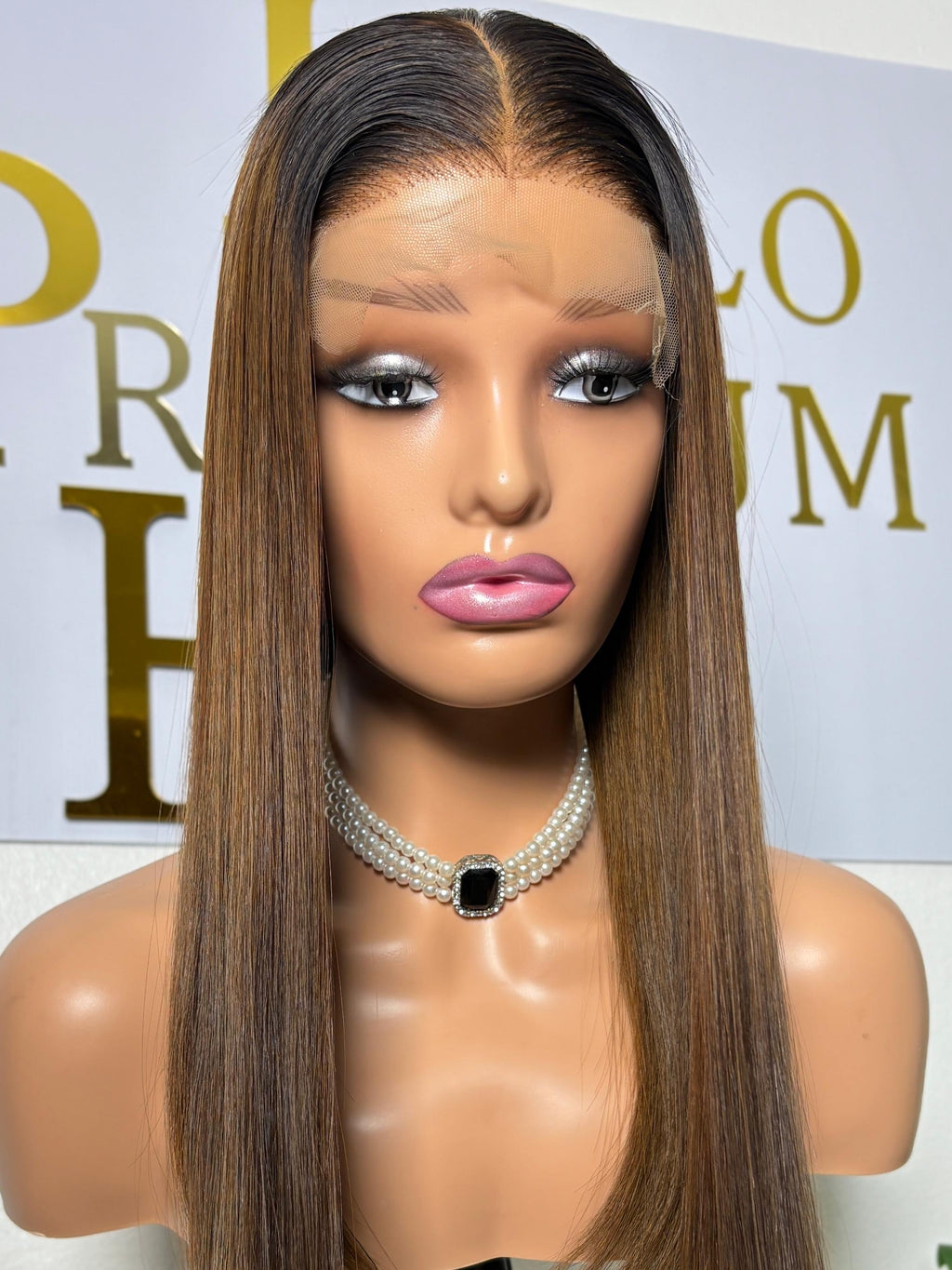 18 inch 5 by 5 closure - Brown, tinted roots