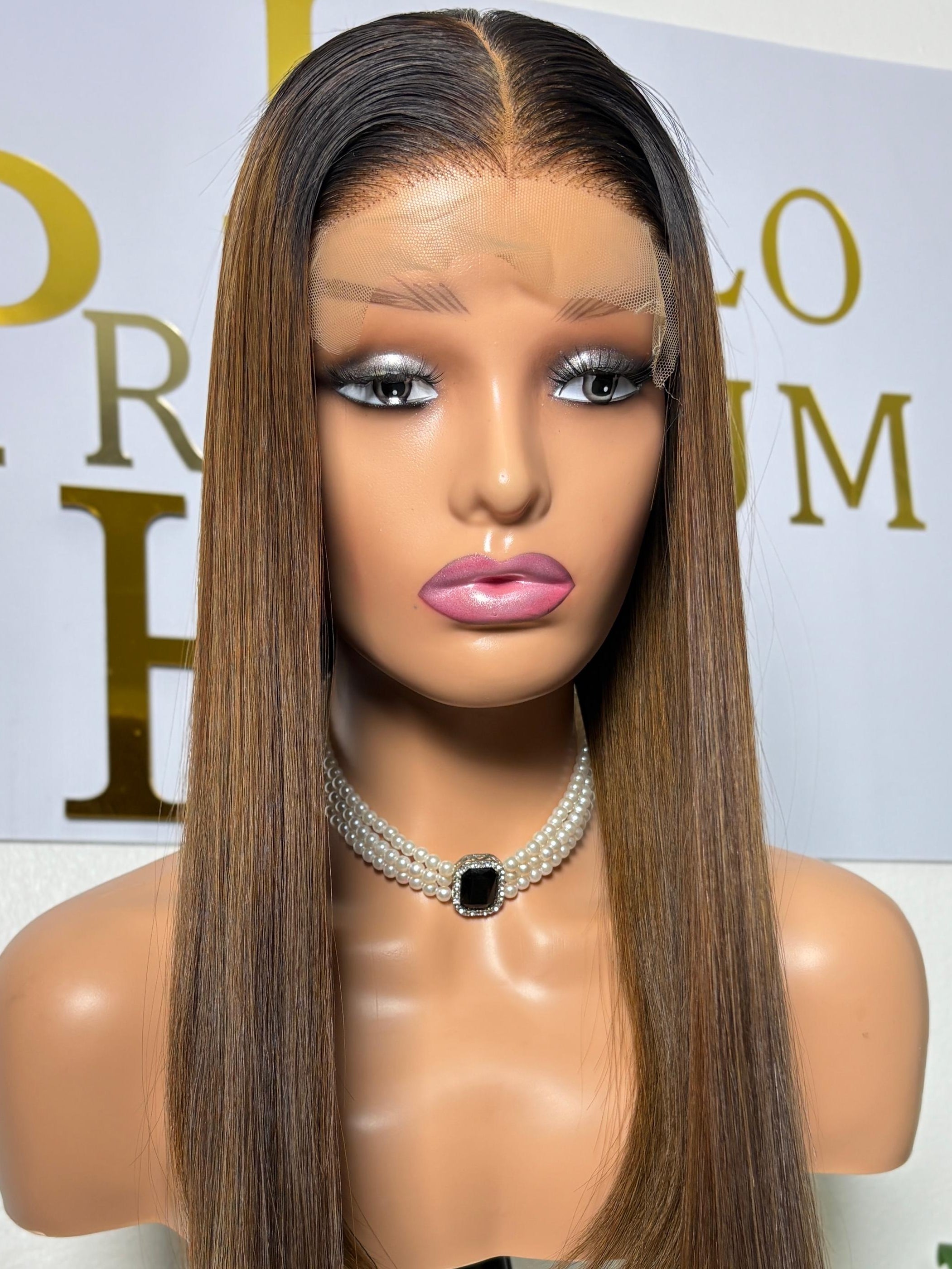 18 inch 5 by 5 closure - Brown, tinted roots